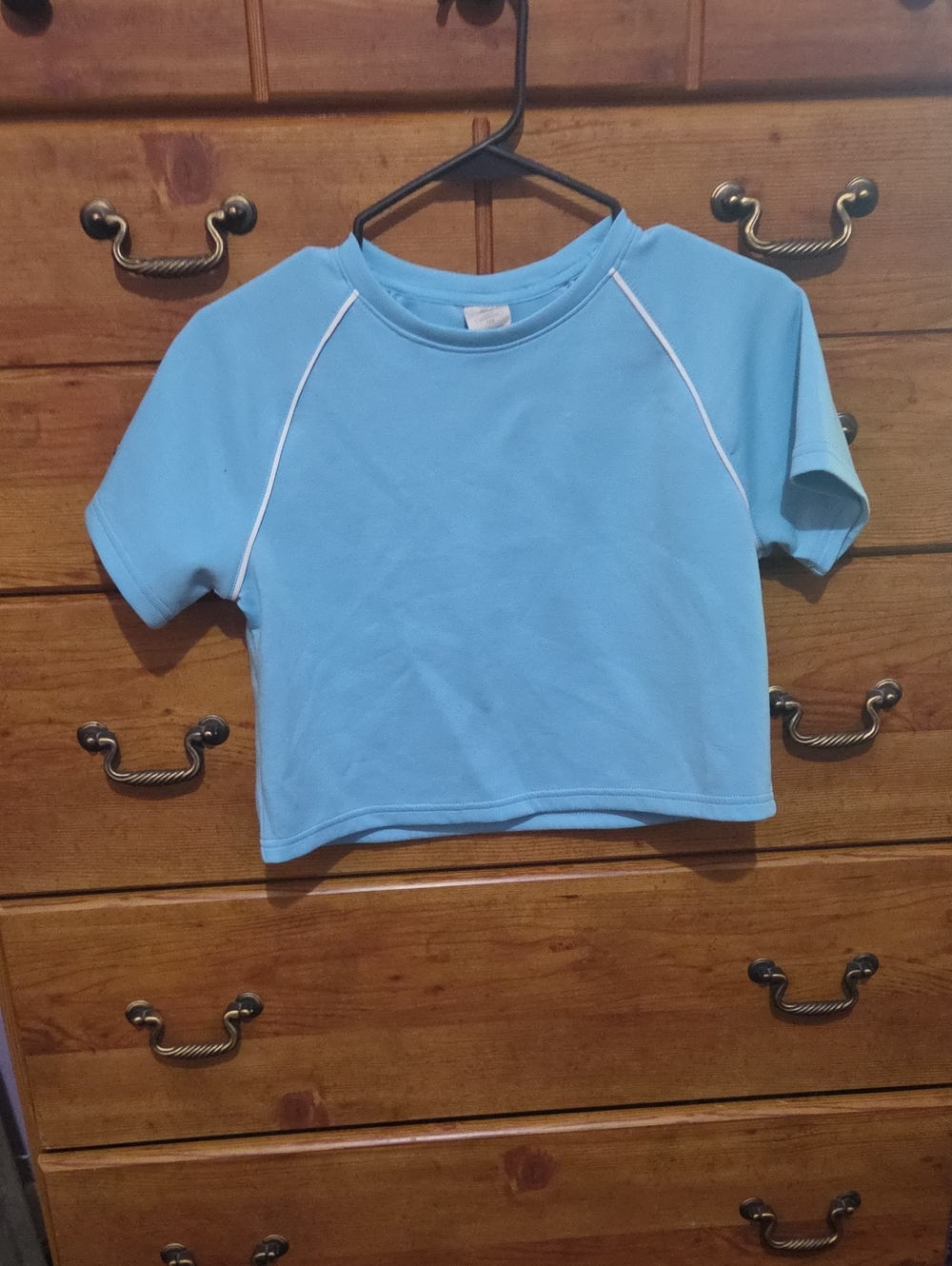 Kids Light Blue Short Sleeve Tee with White Piping - Unbranded